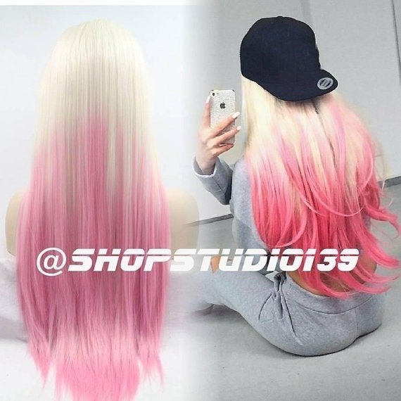 Pink blonde celebrity lace front longwig