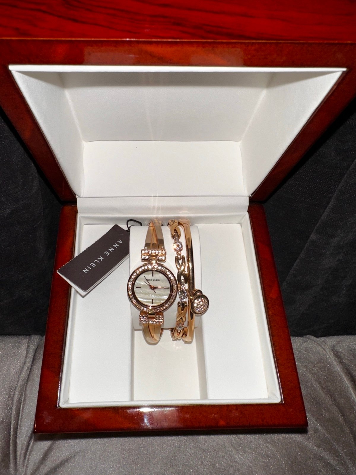 Anne Klein Women's Premium Crystal Accented Bangle Watch and Bracelet Set