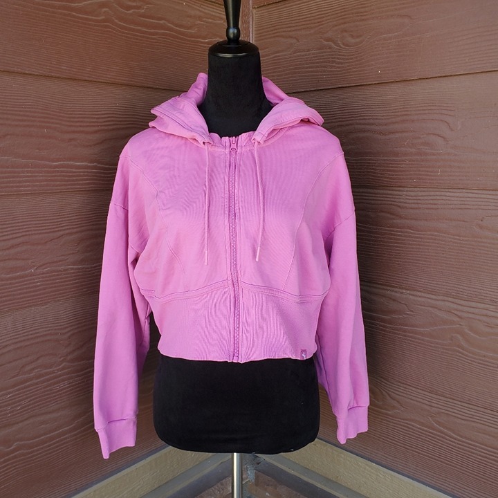 JoyLab Pink Cropped Full Zip-Up Hooded Sweatshirt Women's Size Large NWOT