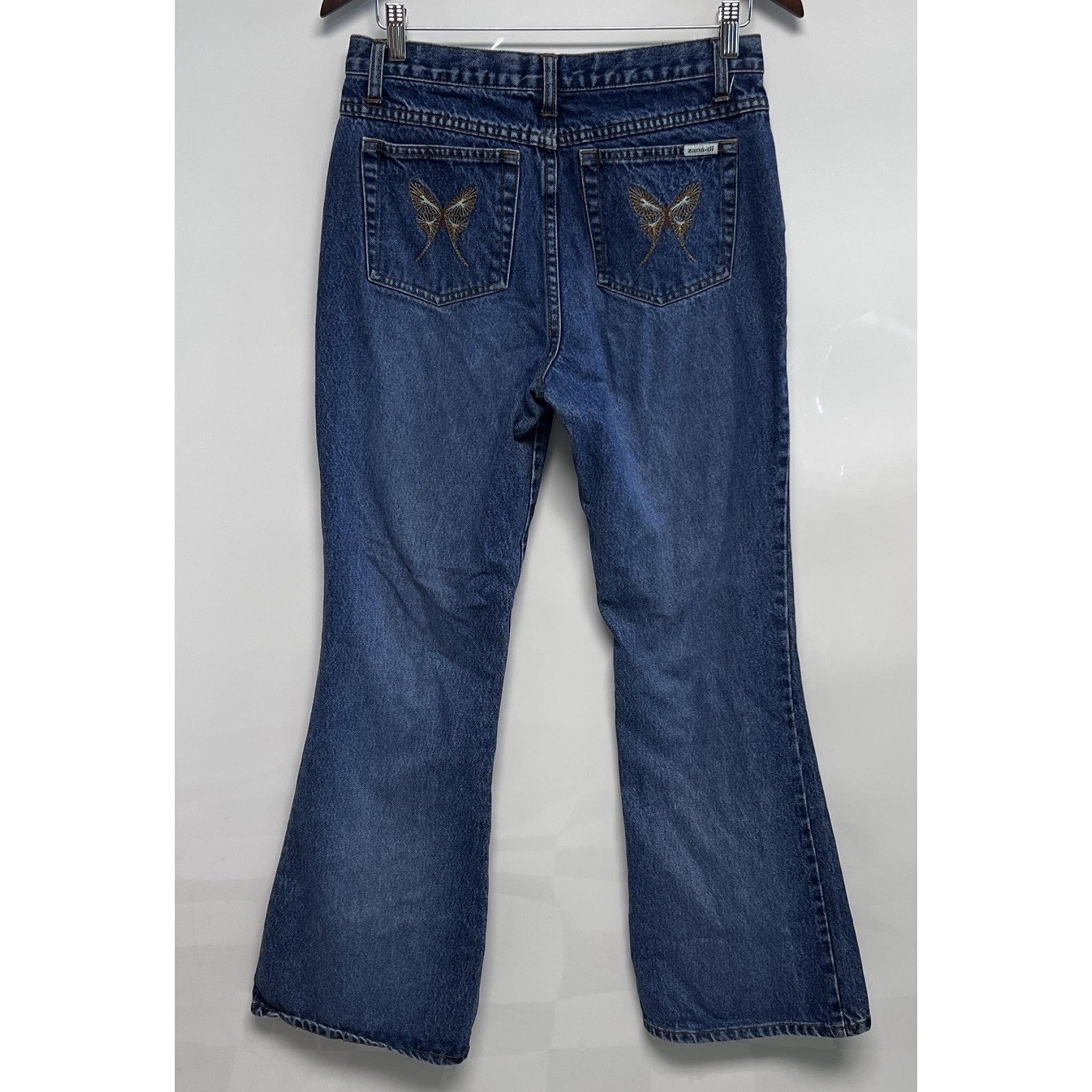 VTG Zana Di Jeans 9 Flare High Rise 100% cotton Butterfly Embroidery 90s Y2K