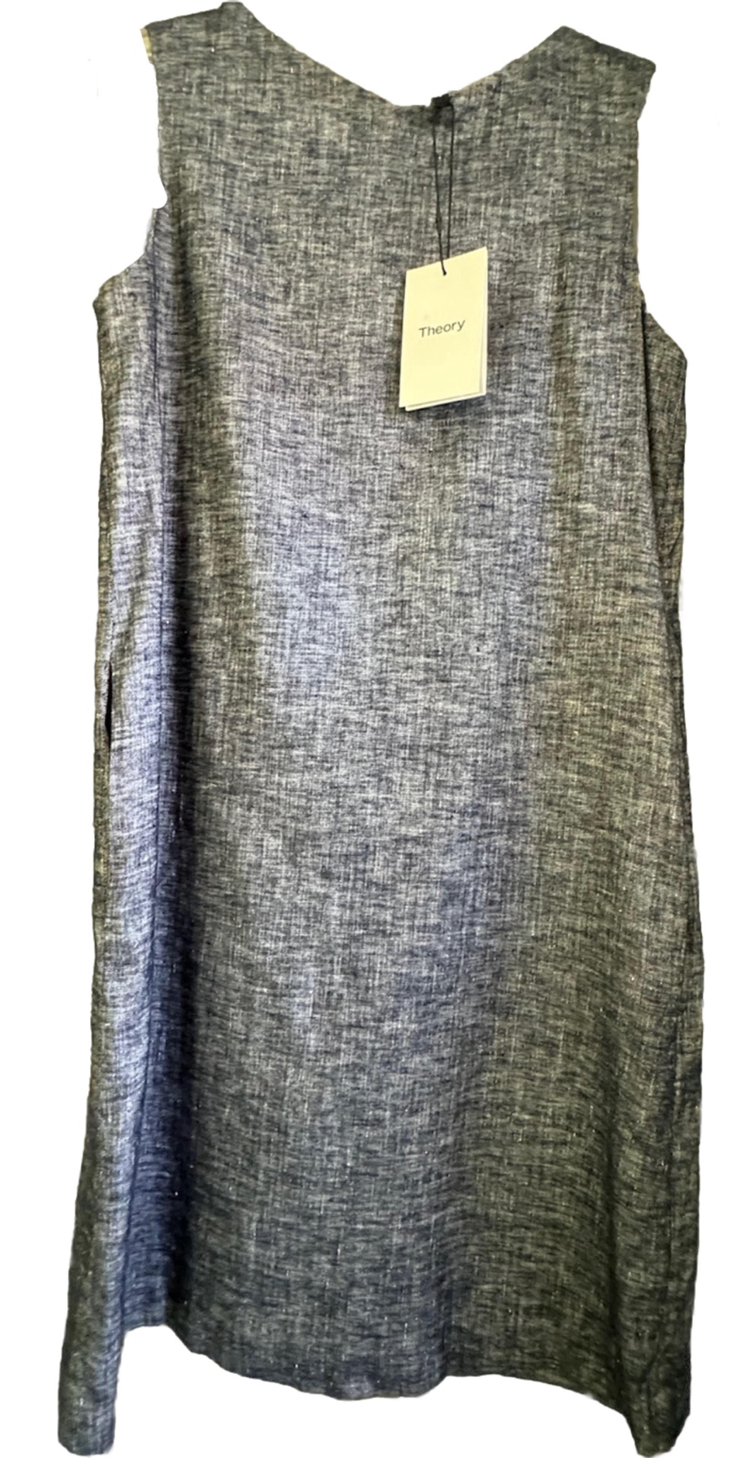SALE $345 NWT Theory DEEP DENIM Linen Dress Sz 00  2 Side Pockets Button Back