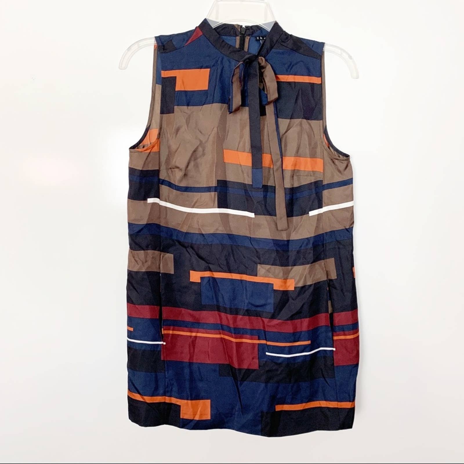 Theory Women's sale Pack Print Twill Nitee TS Woven Top NWT Tie Neck Size Small