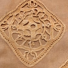 Antique Linen Table Runner Piano Scarf Ornate Filet Lace Embellishments Tassels