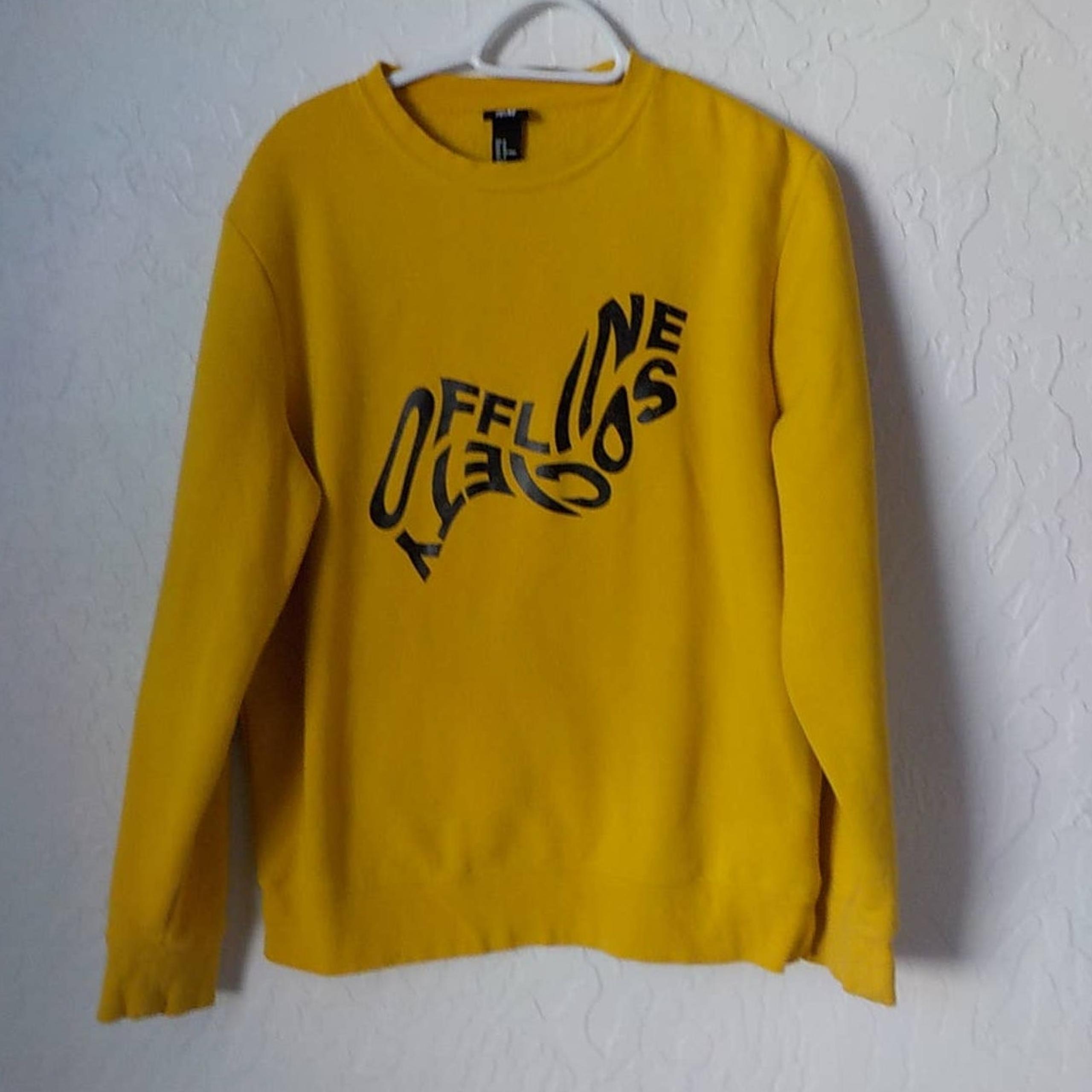 H&M Men size Medium Yellow Sweatshirt Offline Society Black Print Pullover Comfy