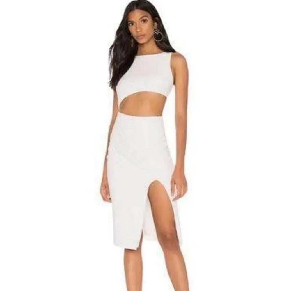 Revolve Superdown White Cutout Midi Dress Sleeveless Slit Bodycon Party S