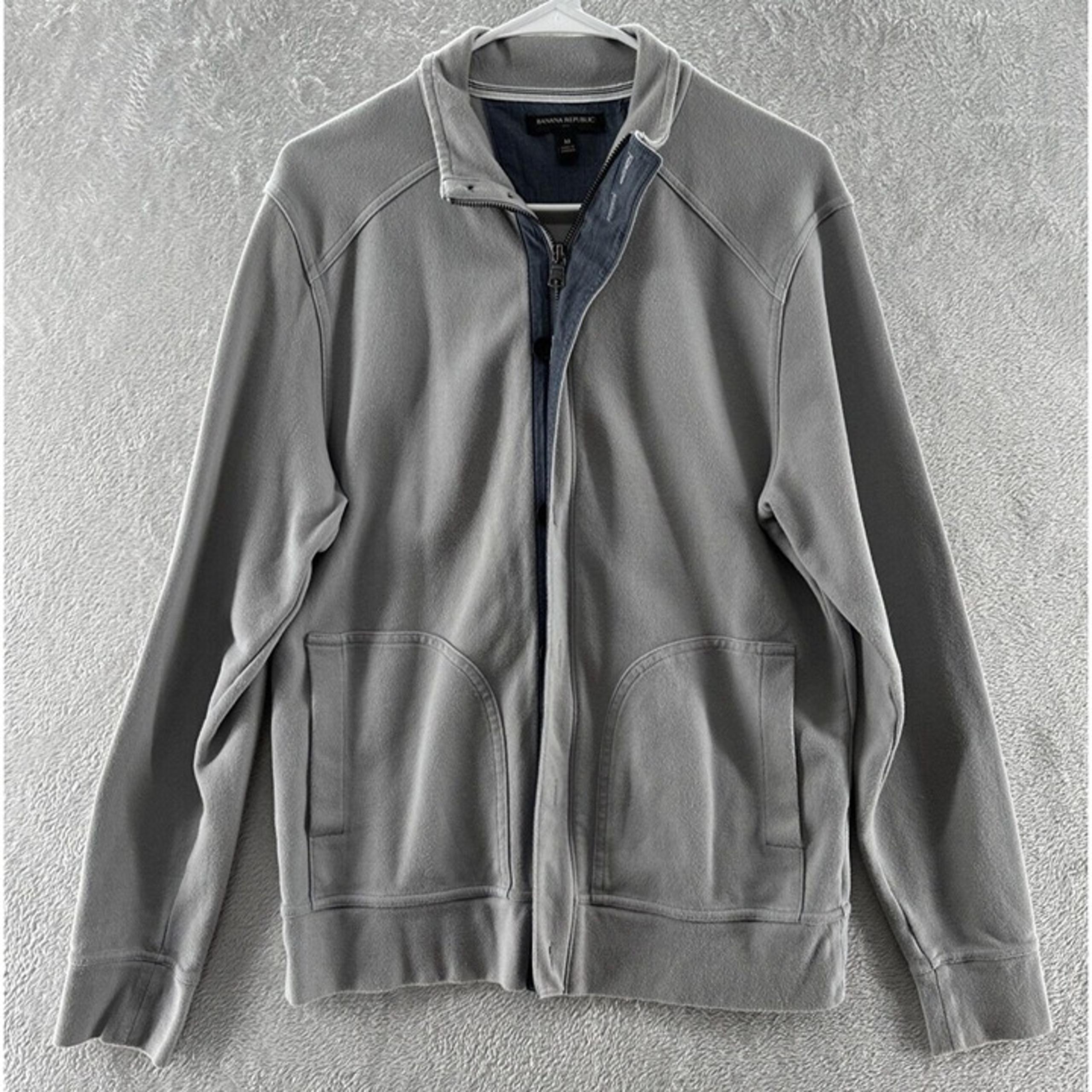 Banana Republic Mens Full Zip Jacket Grey Front Pockets Sz M