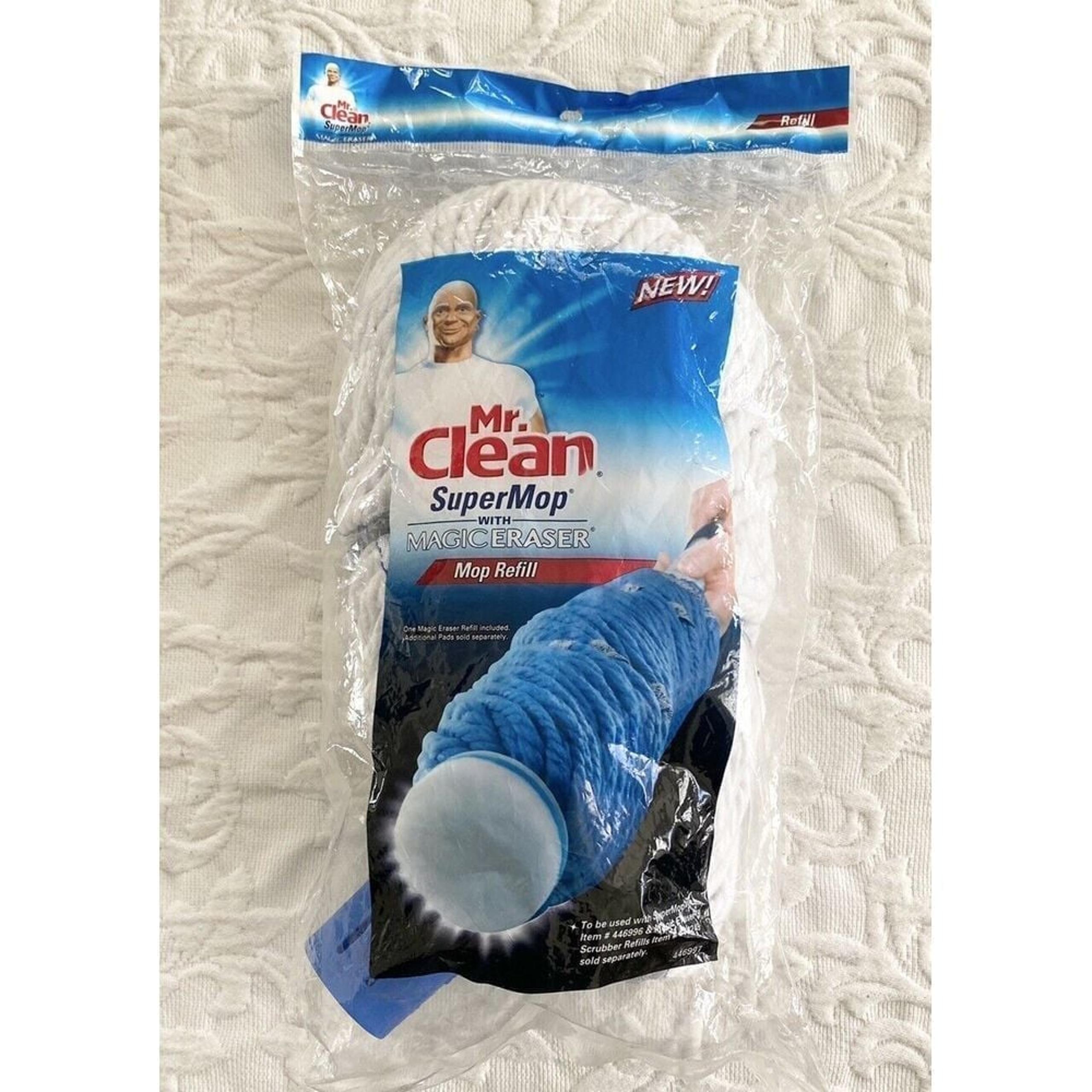 New Mr Clean Super Mop Refill With Magic Eraser Scrubber Blue 446997