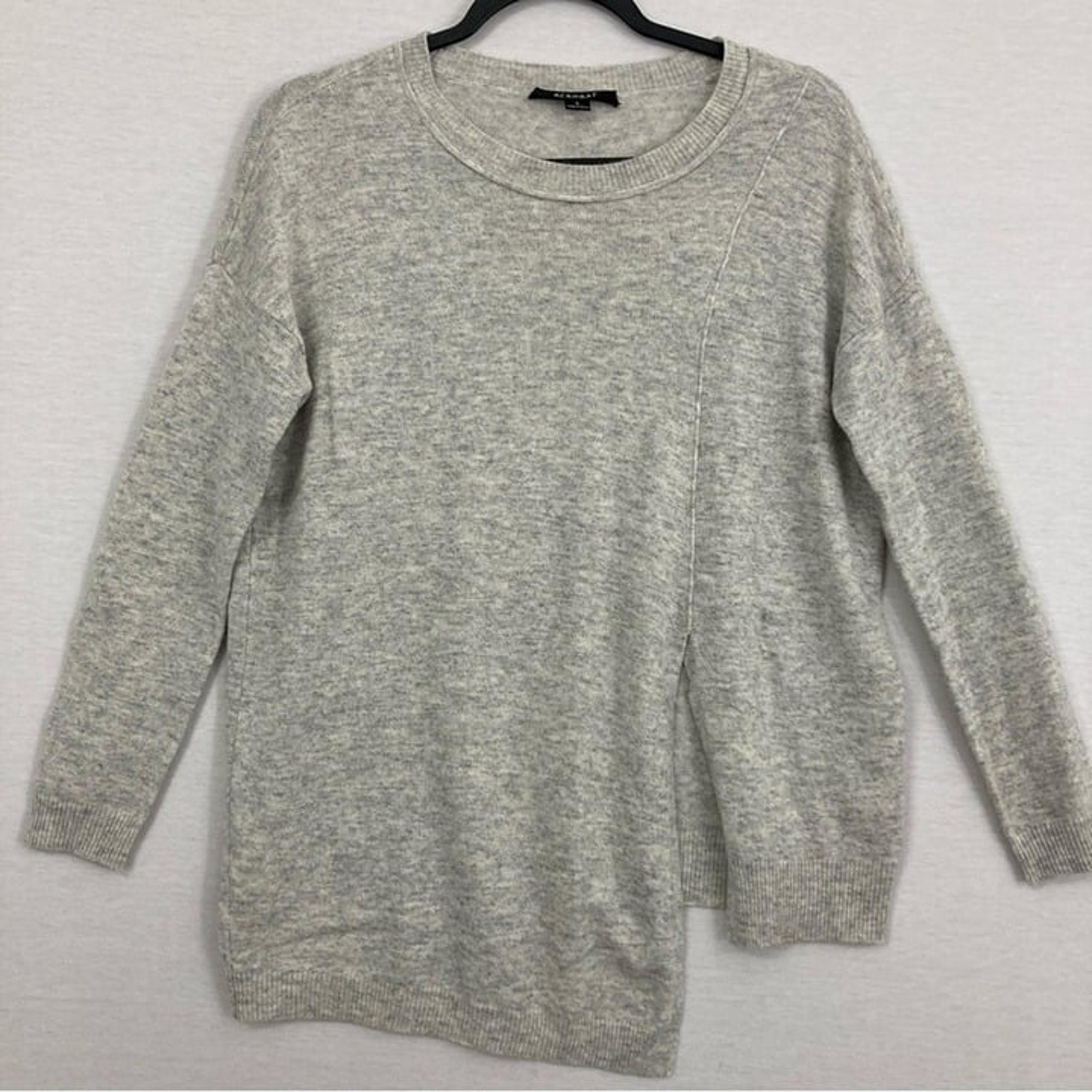 Acrobat Light Gray Wool Cashmere Crew Neck Asymmetric Slit Front Sweater Small