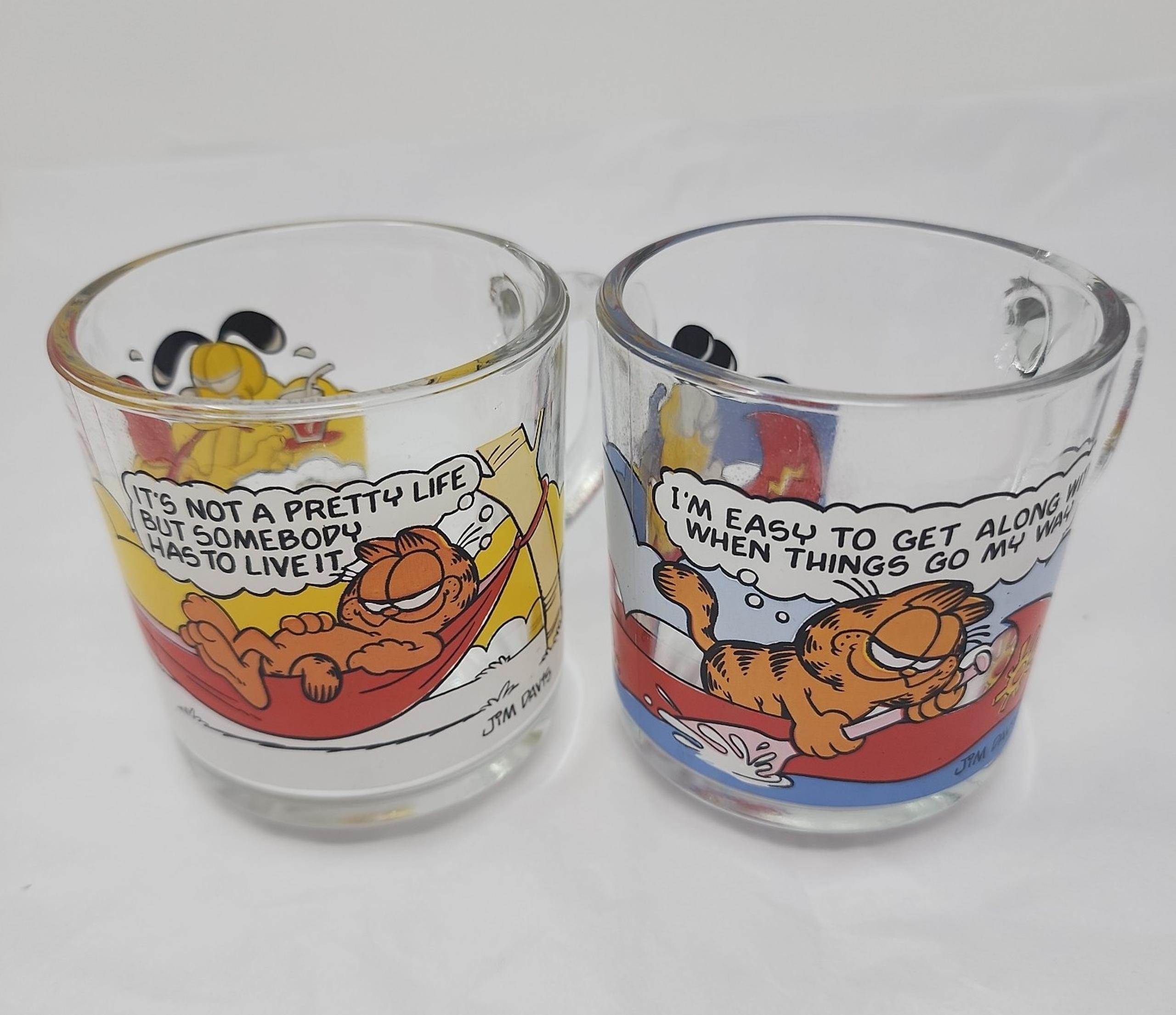 Garfield Glass Mug Cups 1978 McDonalds Vintage Set of 2 Collectible