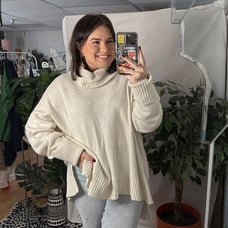 by Anthropologie Turtleneck High Low Knit Sweater Ivory Plus Size 3X