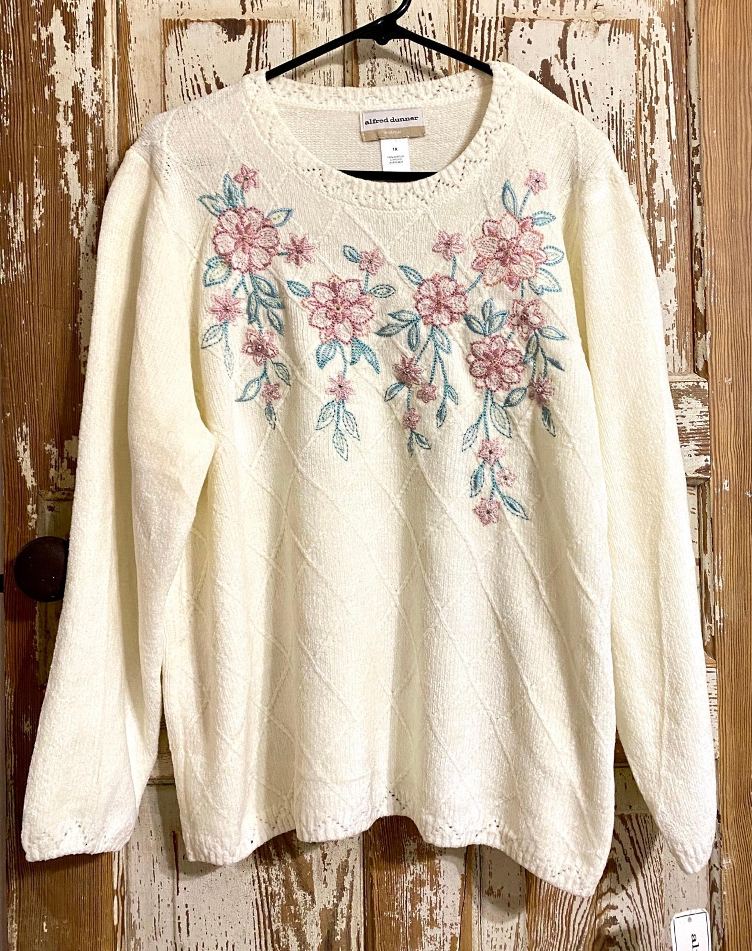 Alfred Dunner St. Moritz Chenille Floral Sweater - Ivory - 1X $72