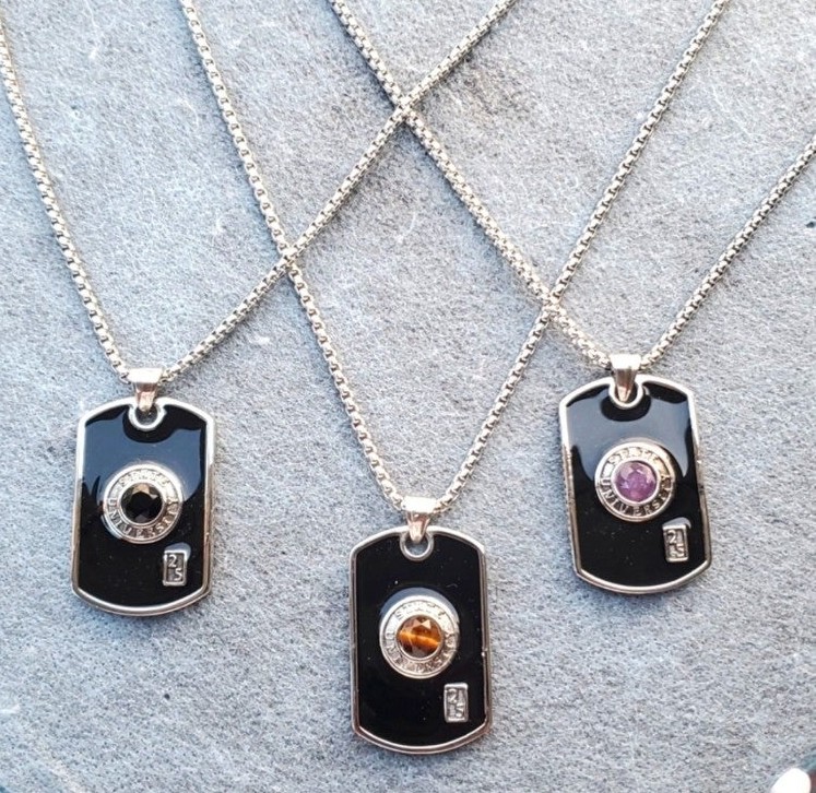 Men's Brushed Black Enamel Genuine Gemstone Dog Tag Necklace, ea.sold separately