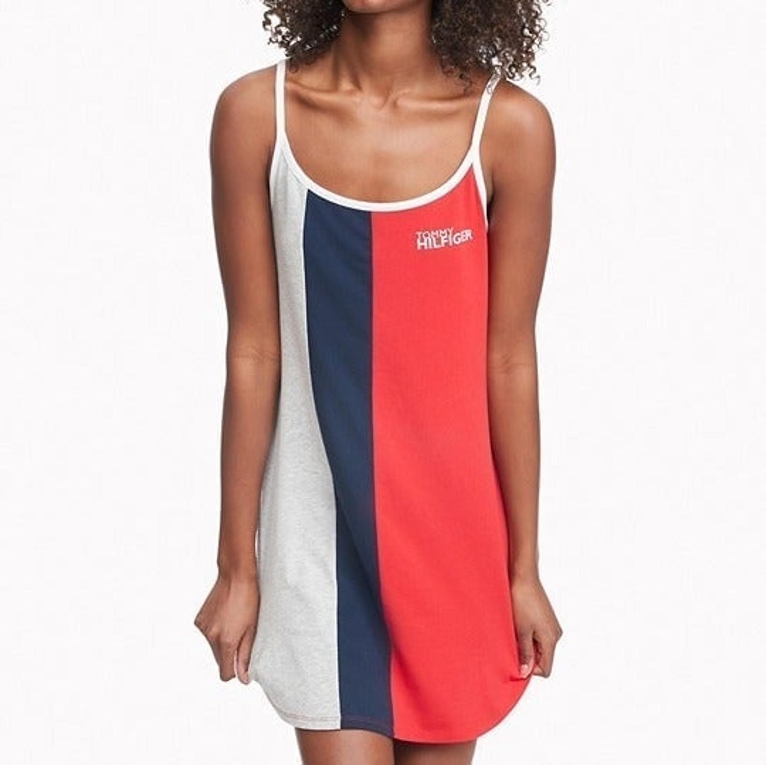 Tommy Hilfiger Stripe Sleep Dress Sleep Shirt Nightgown - Red - Small