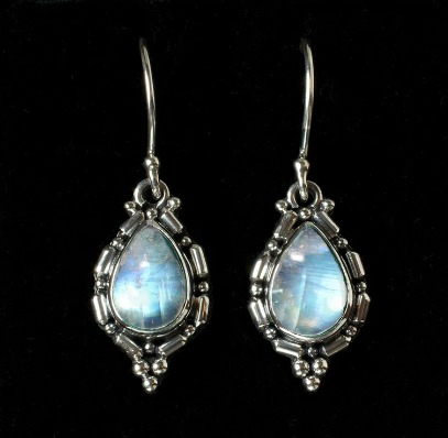 Rainbow Moonstone Teardrop Earrings, Sterling Silver Rainbow Moonstone Earrings,