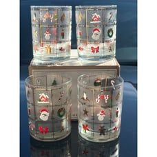 Lot 4! Vintage Culver MCM Christmas Potpourri Low Ball 14 oz Glass Glasses