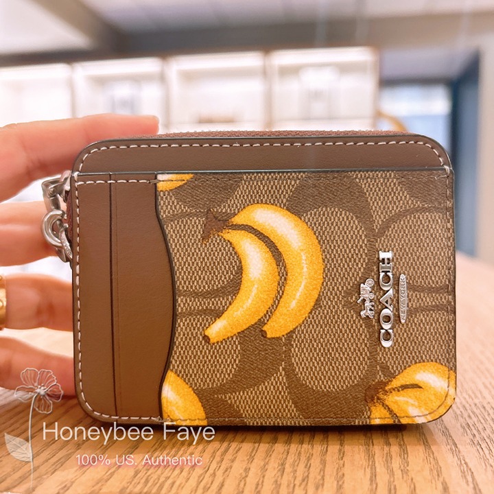 Coach Zip Card Case In Signature Canvas With Banana Print
