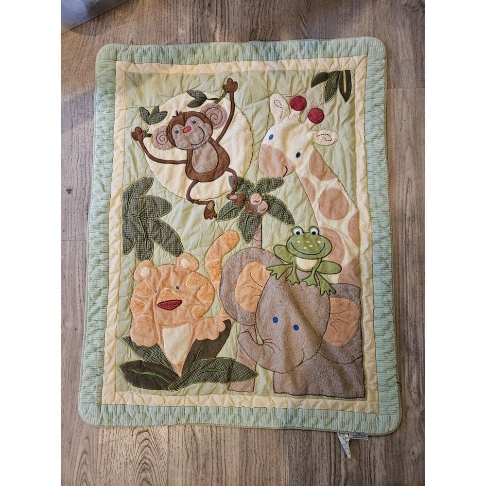 Nojo Crib Jungle Comforter Blanket 31x40 Inch Euc Baby Room Decor Monkey Giraffe