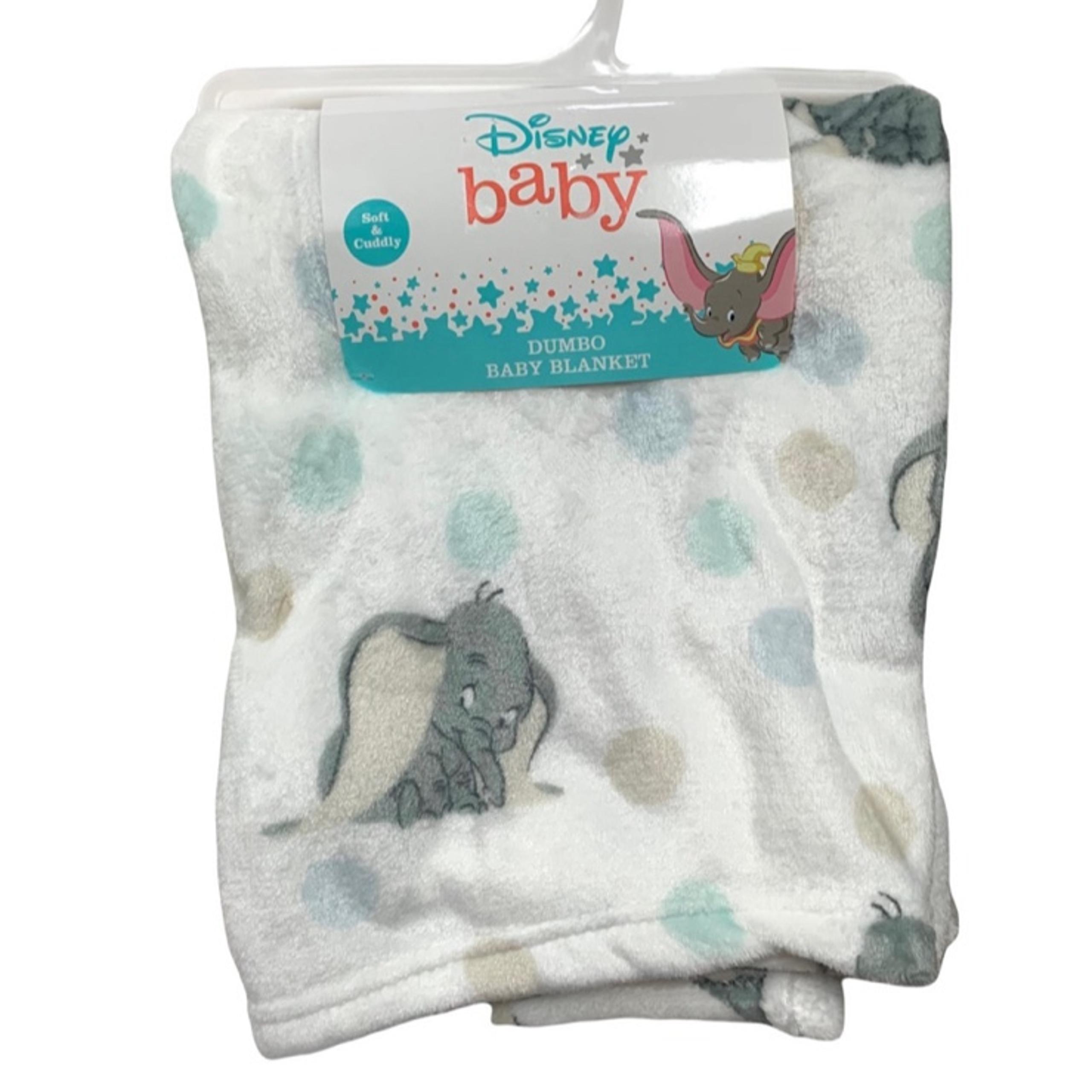 NWT~Disney Baby Dumbo Plush Blanket White /Gray Polka Dot Soft Cute