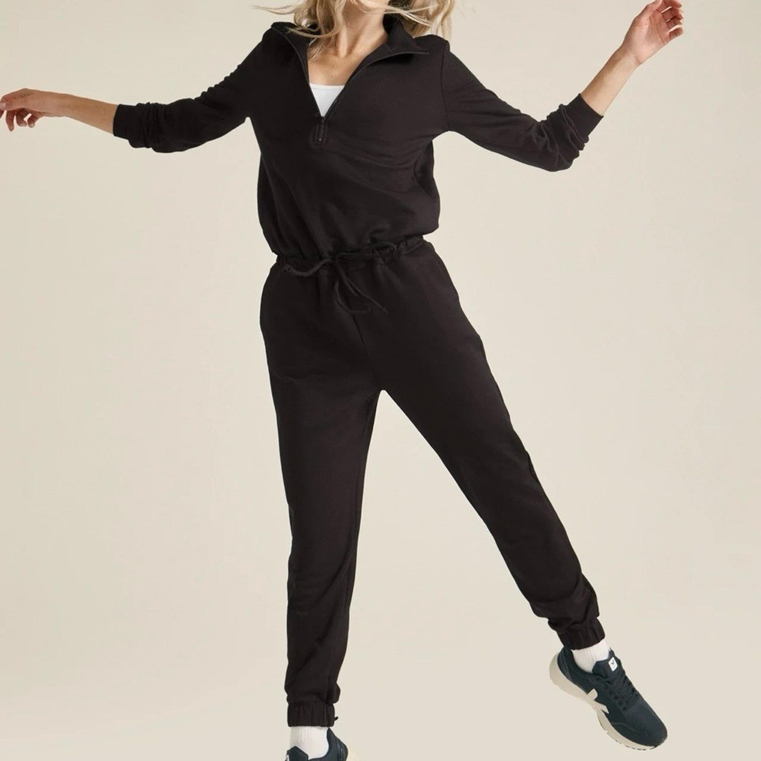 BEYOND YOGA Black Ski Weekend Fleece Lined Half Zip Cozy Jumpsuit Size Small