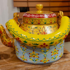 Hand painted kettle, indian-inspired tea kettle - BlueGold