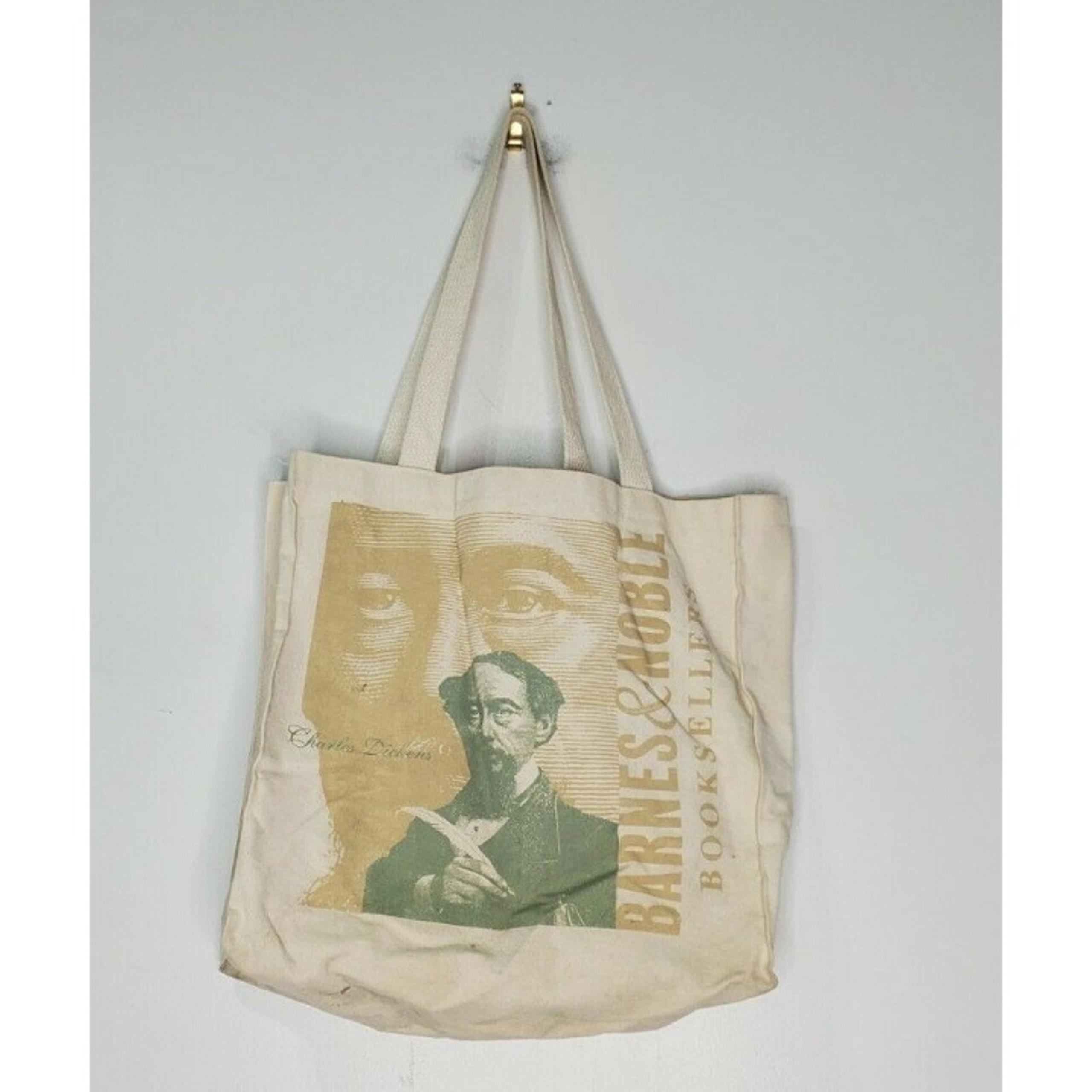 Vintage Charles Dickens Barnes Noble Canvas Fabric Tote Reusable Ivory Book