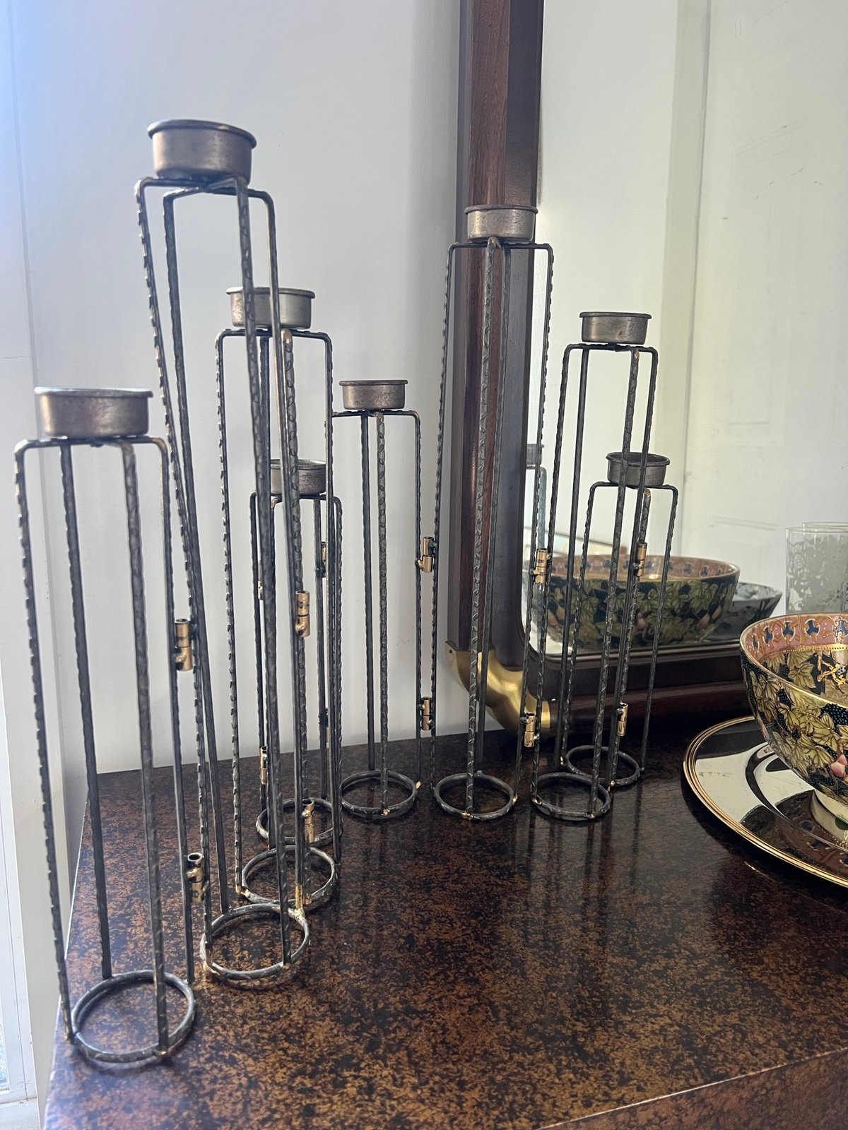 Handmade 8 metal candle holders/metal frame different heights candle holders/gol