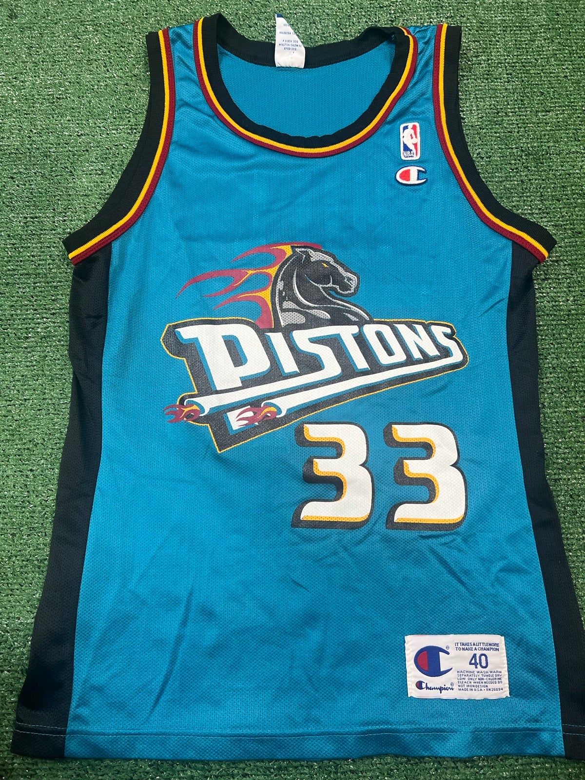 DETROIT PISTONS HILL JERSEY BASKETBALL JERSEY NBA Sz 40 /M CHAMPION