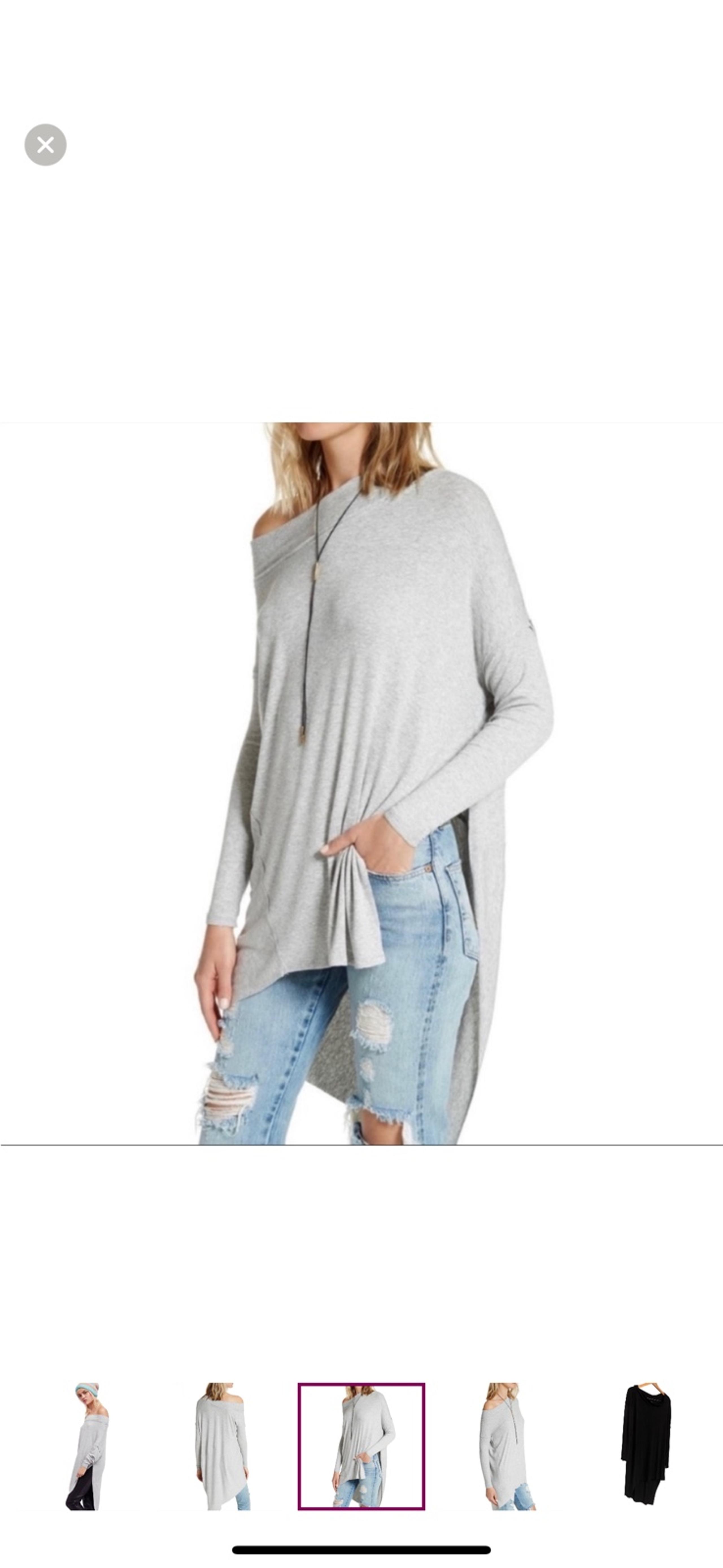 Free People We the Free Grapevine Top Tunic Gray Ribbed Long Line Asymmetrical M