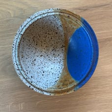 Vintage J Wells Pottery Stoneware Speckled 7 Bowl Matte Glaze MCM Colorful