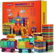 Magnetic Tiles Deluxe 136 PCS Building Toys for Kids Puzzles Stacking Block