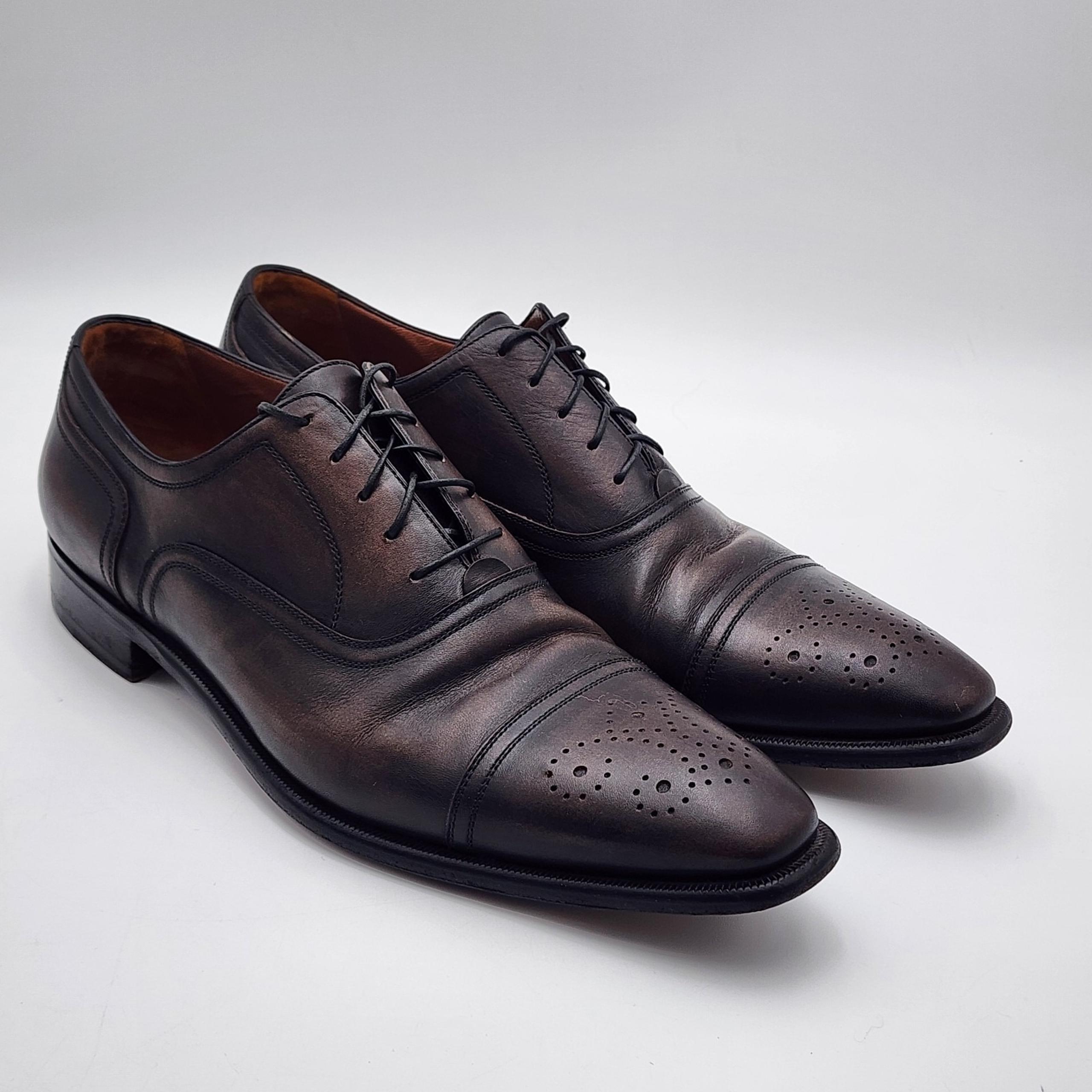 A. Testoni Lace Up Oxfords Dress Shoes Brown Leather Mens Size 13 Made in Italy
