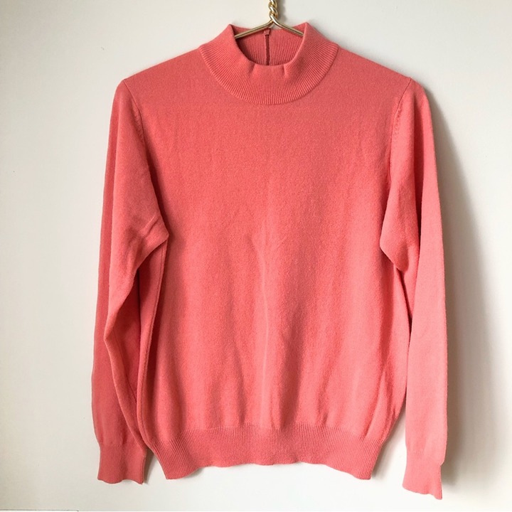 Vintage Coral Cashmere mock neck sweater back zipper S