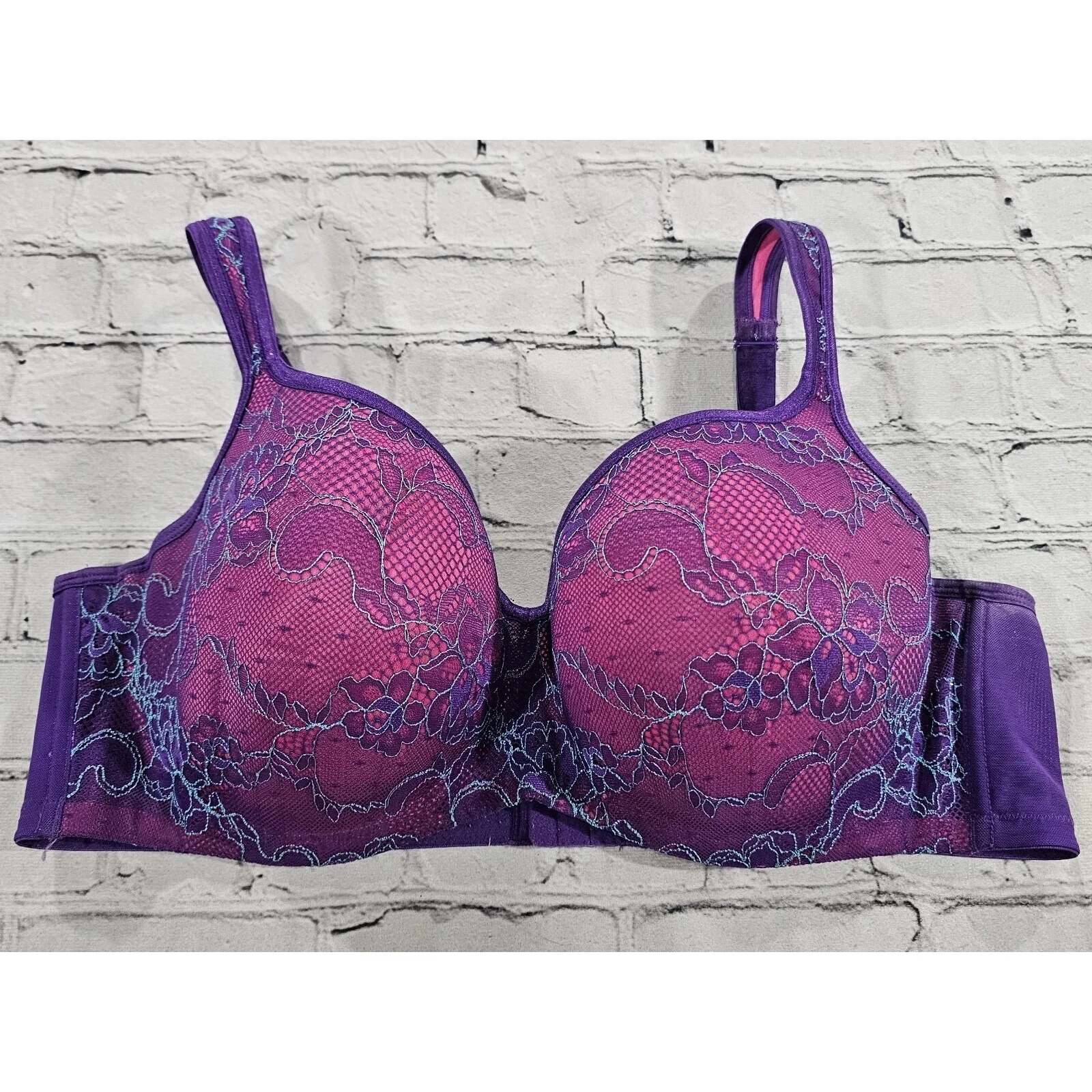 CACIQUE Full Coverage Lace Unlined Underwire Pink Purple Lace Bra SIZE 44D