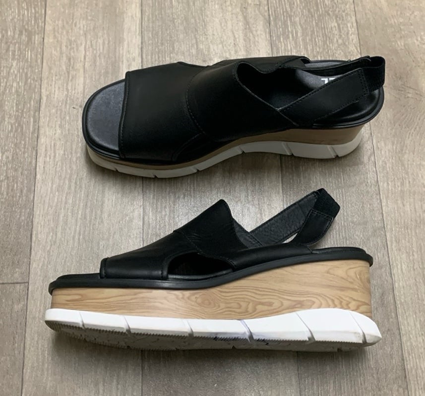 Womens Sorel Joanie lll Leather Wood Platform Chunky Slingback Sandals