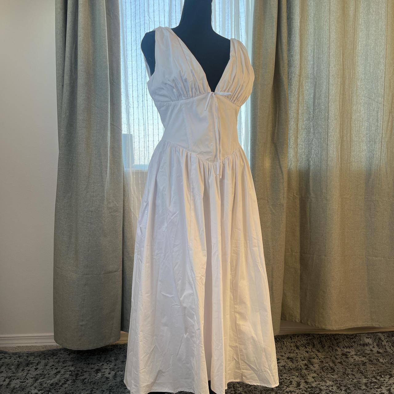 (61) HOUSE OF CB 'Emmelina' White Cotton Corset Sundress/Size L-US(D+ Cup) 8-10