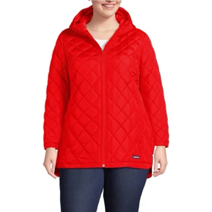 Land’s End Feather Free Insulated Quilted Hooded Coat Plus 3X Spicy Tomato Red