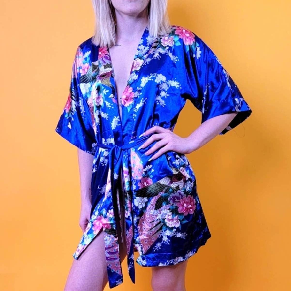 Silky Japanese Floral Robe - S