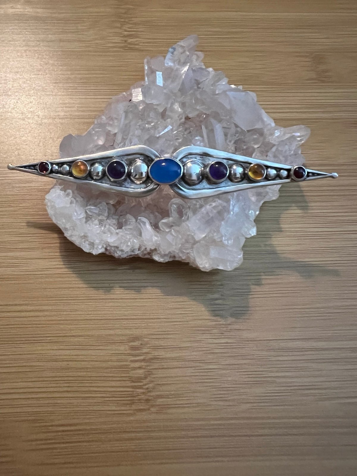 Sterling Vintage Tulla Booth Multi Gemstone Brooch