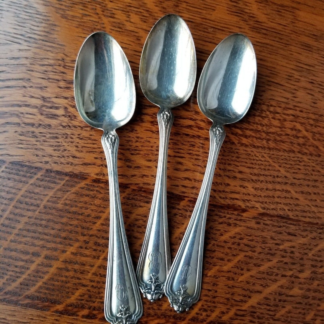 3 Sterling Silver Teaspoons Duchess By Whiting 5 7/8 Monogrammed 3 Spoon Set