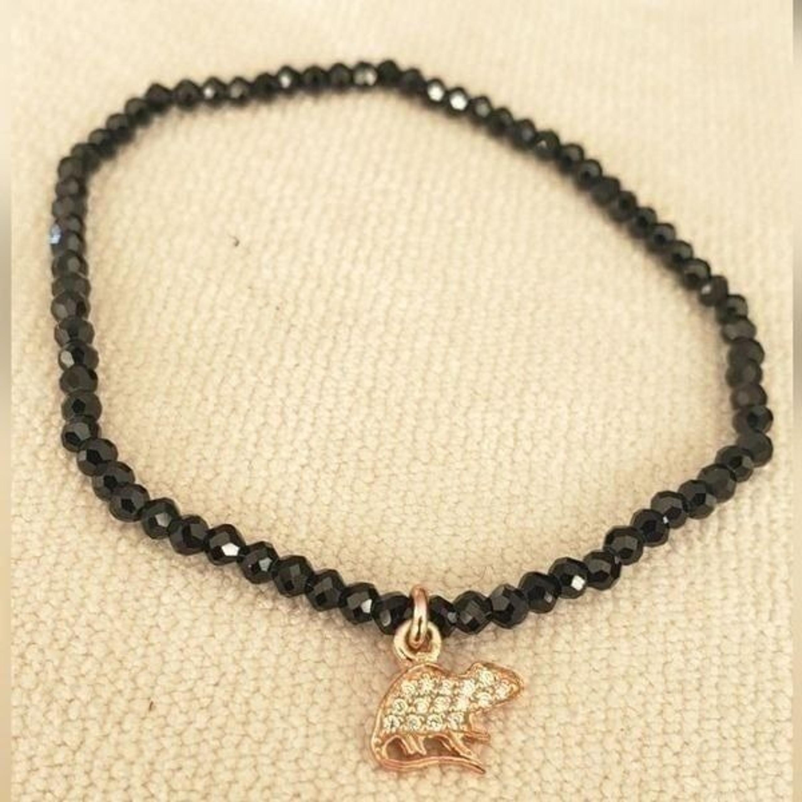 Johnny Was Crystal cut Black Beaded Stretch Bracelet with Gold Crystal Charm