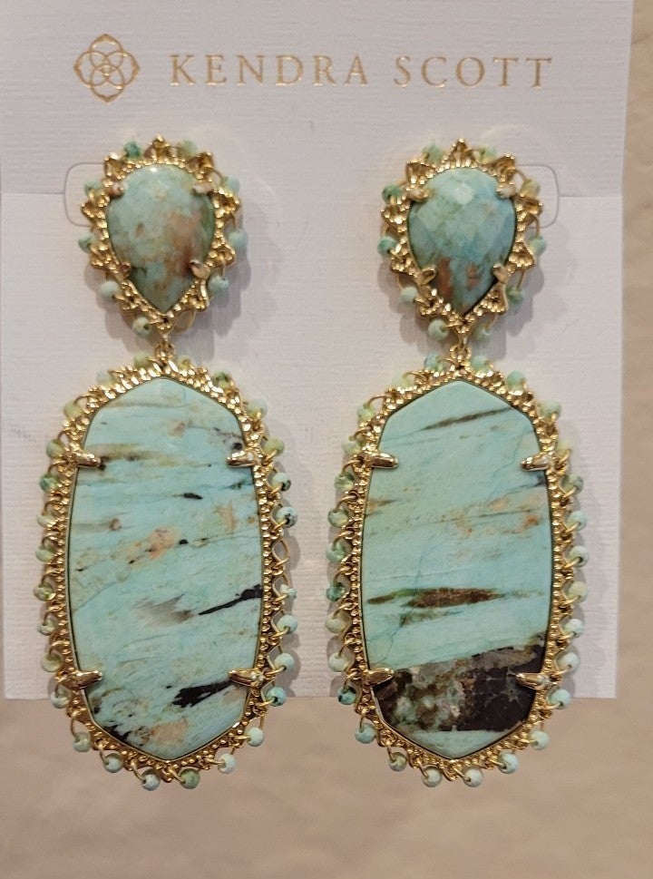 Kendra Scott Statement Earrings Chrysocolla Parsons in Gold
