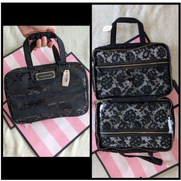 Victoria's Secret black bling travel bag makeup cosmetic train case
