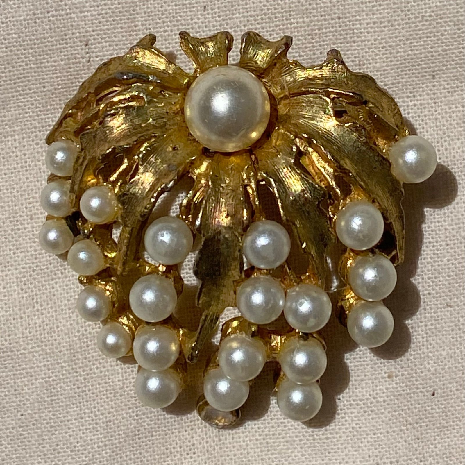 Vintage ART Arthur Pepper Brooch Faux Pearl Cluster Goldtone Cascading