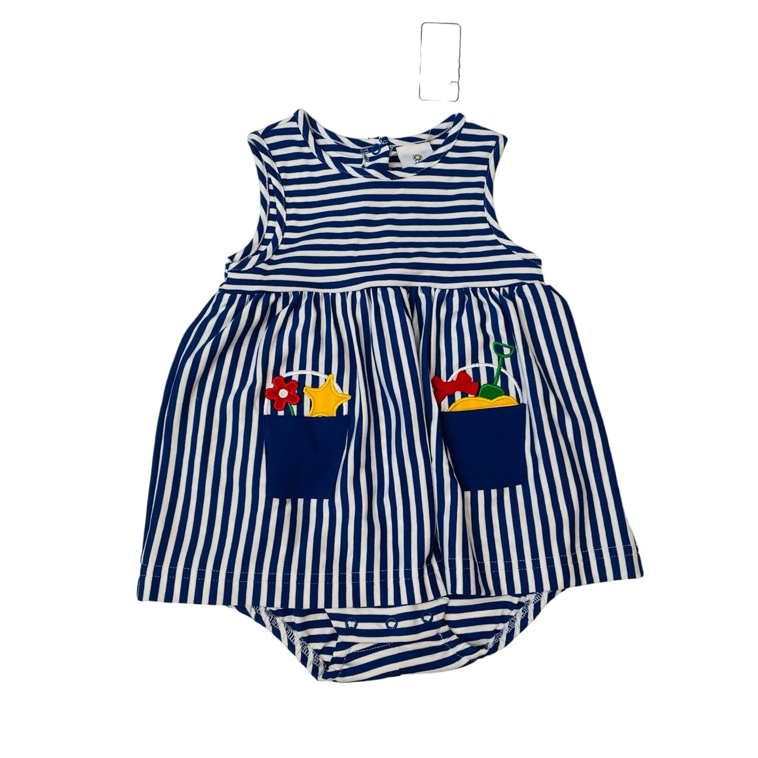 NWT Florence Eiseman 12M Stripe Knit Romper with Sand bucket Pockets