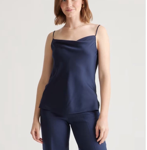 Quince Washable Stretch Silk Cowl Neck Cami navy xs