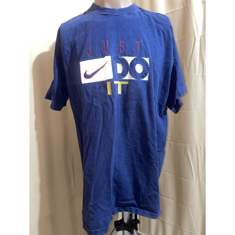 Vtg 1990s 90s Nike Grey Tag T Shirt Mens XL Navy Cotton Just Do It USA Swoosh