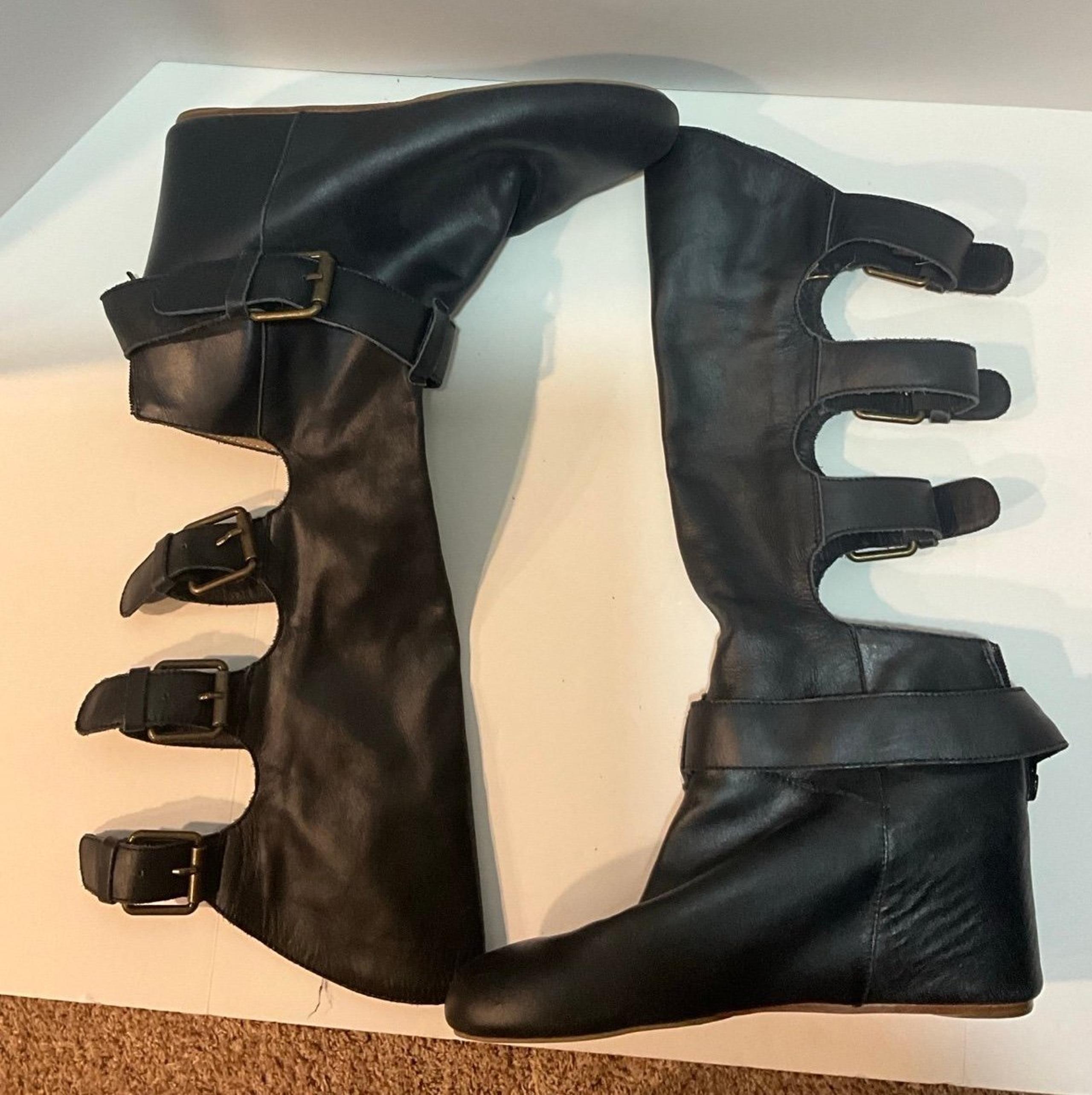 Happy New Year  FREE PEOPLE 80%20 black wedge boots open back size 10