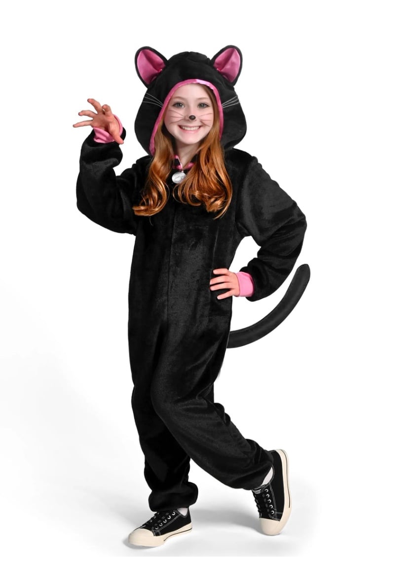 Black Cat Jumpsuit Pajama for Kids Zip-Up Hooded Jumpsuit SIZE 3T