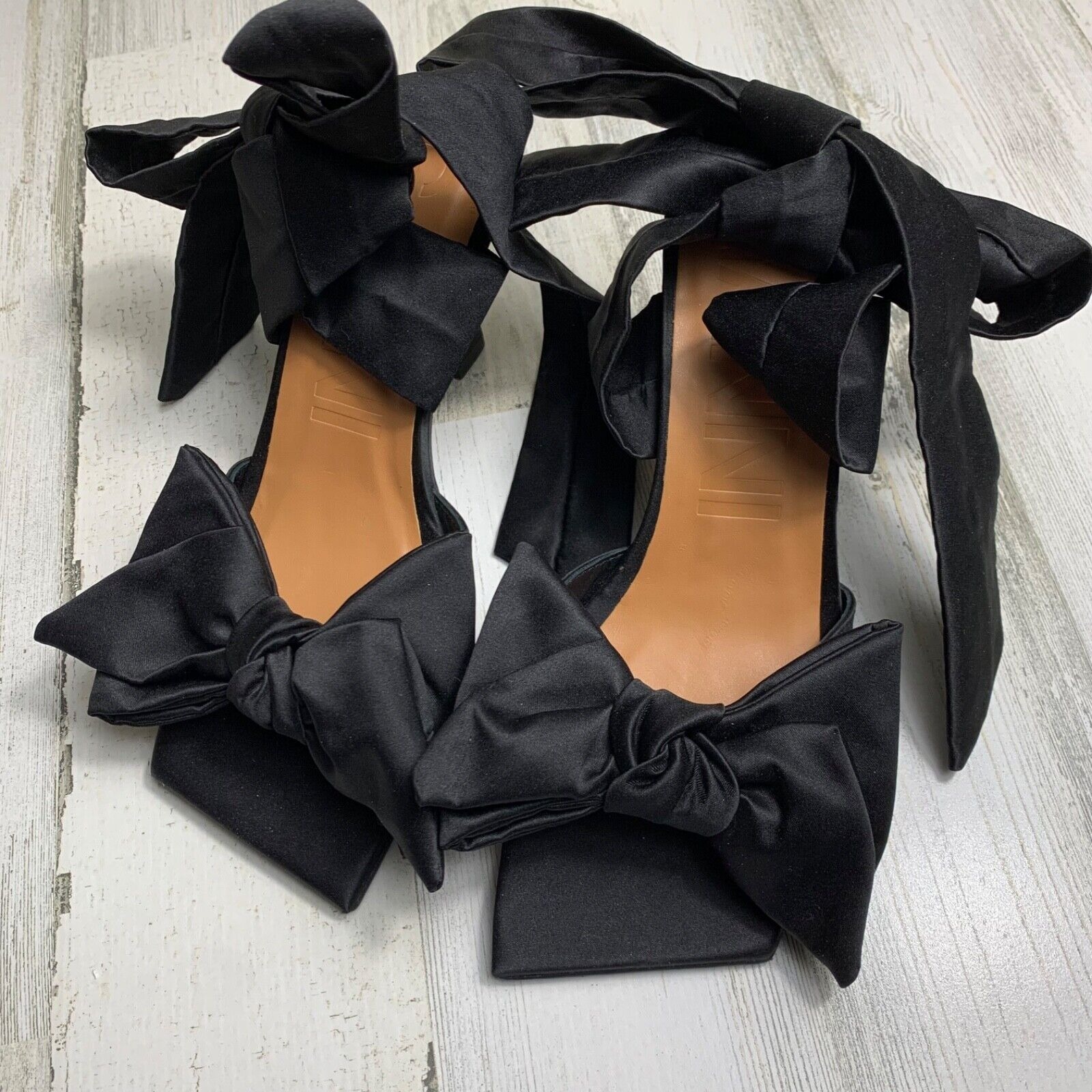 GANNI Womens Black Ankle Tie Padded Square Toe Lace-Up Heeled Sandal 37