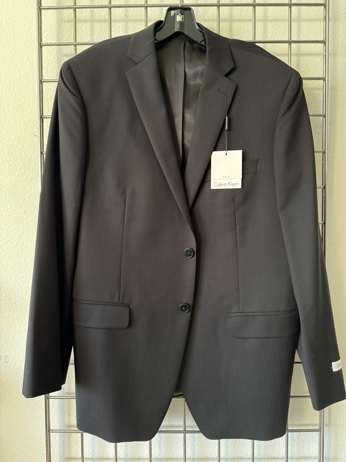 CALVIN KLEIN Men’s Black Pinstripe Slim Fit Suit Jacket Size 42R